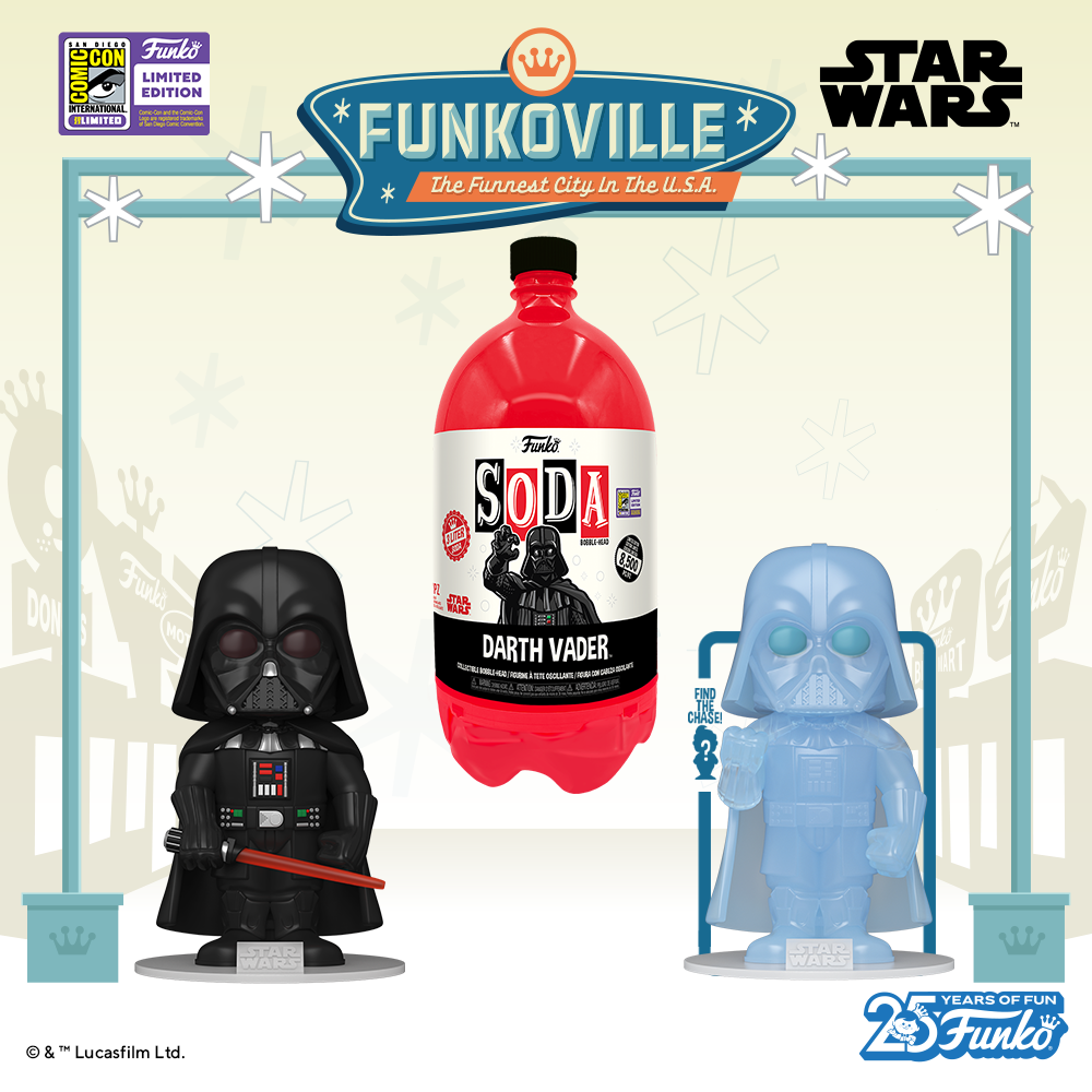 This Sith™ lord will do whatever it takes to crush the resistance and seize galactic control for the Empire. That includes appearing as a 2023 San Diego Comic-Con exclusive Funko SODA Darth Vader™ to take over your collection.
